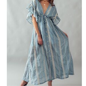 Boho V-Neck Maxi Dress in Light Blue